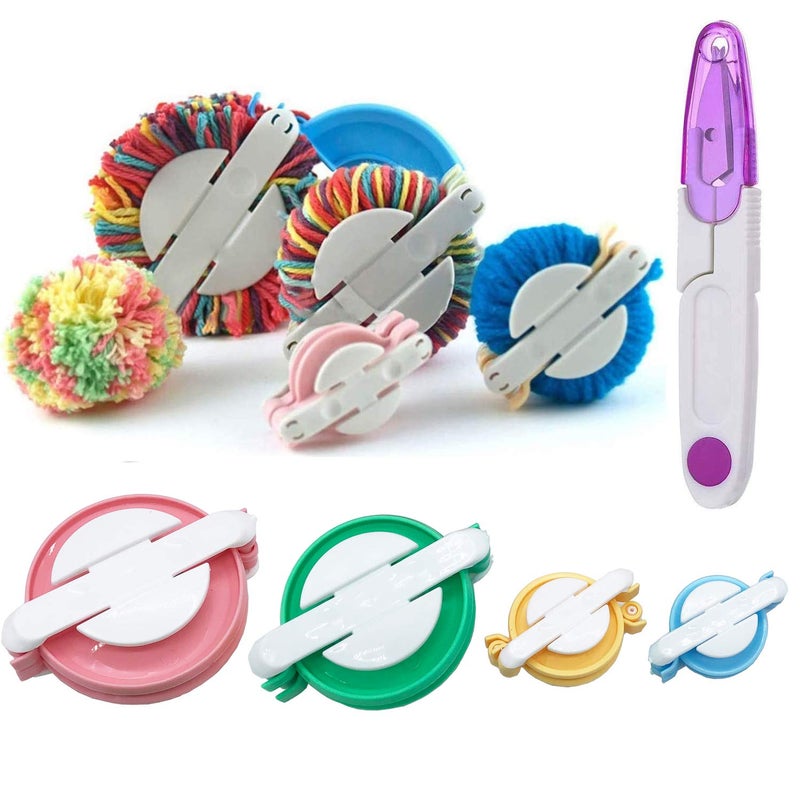 Wayion Pom Pom Maker Art DIY 4 Size Fluff Ball Bobble Weaver Needle Craft Knitting Wool Tool Kit with a Thread Cutter Scissors - Image 1